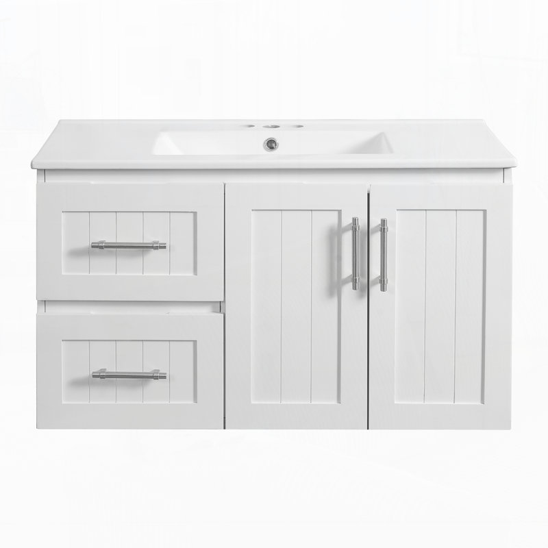 Meuble-lavabo mural 36 po avec 2 tiroirs, Blanc