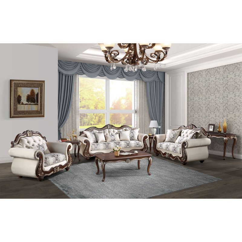 Causeuse Albiery avec 3 coussins beige et cerise