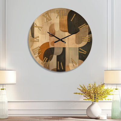 Earthen Organic Forms - Mid-Century Wall Clock, Printed on Wood