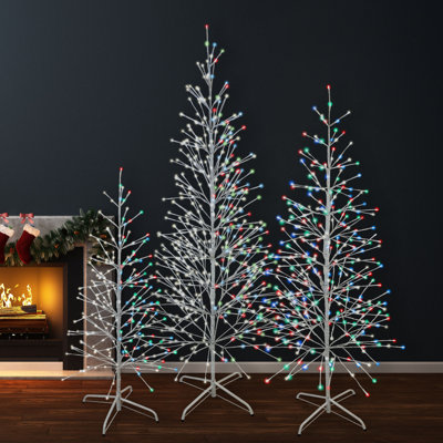 3 Piece Birch Trees Lighted Display Set -  Fraser Hill Farm, FFCHLEDSET3TREE-MLT