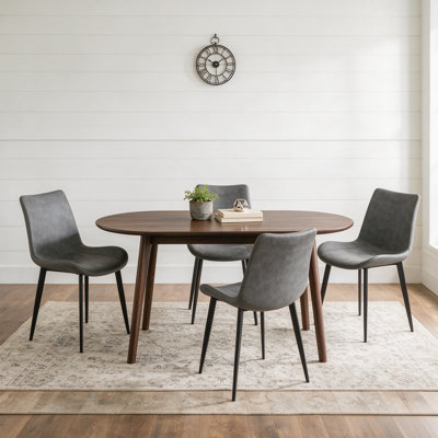 Ensemble de table de salle à manger de 63 pouces pour 4 personnes, table de salle à manger en bois moderne, chaises de salle à manger en cuir 4, ensemble de 4 tables et chaises, idéal pour la salle à manger, table de couleur noyer + 4 chaises gris foncé