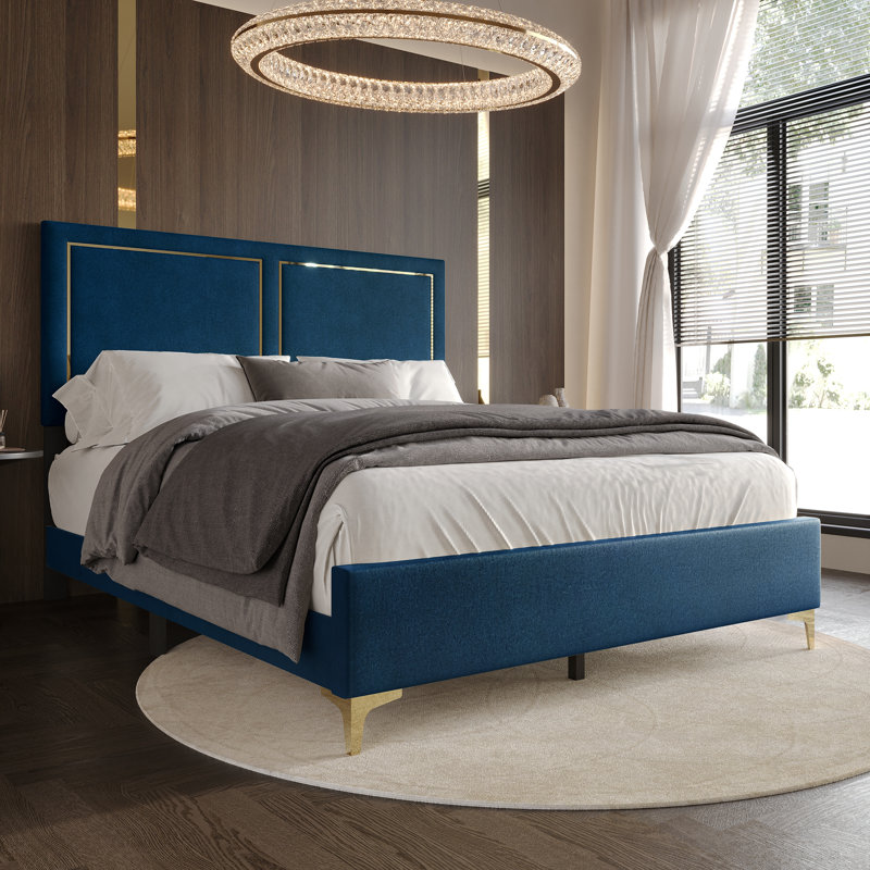 Lit tapissier standard Jerell, Bleu marine, Grand