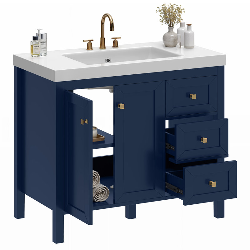 Philpott 36'' Single Bathroom Vanity with Stone Top, 36", Blue