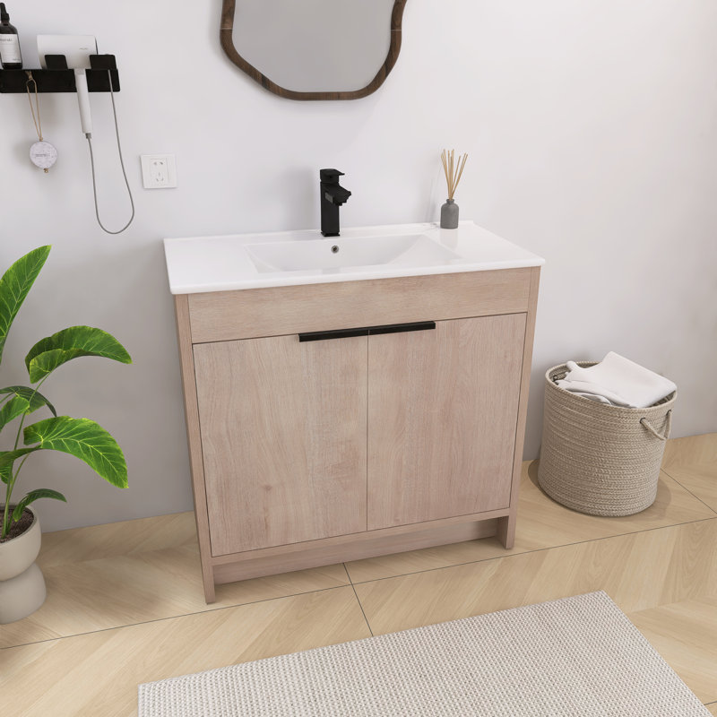 Beid 36"  Freestanding Bathroom Vanity Single Sink,White Ceramic Basin,2 Soft-Close Doors, White, 36"