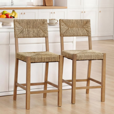 Cledia 21" Wide Rustic Farmhouse Style Solid Wood Ratten Seat Counter Stool