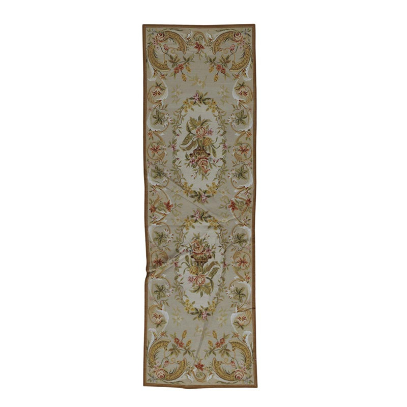 Tapis beige / jaune / vert / blanc noué à la main de haute qualité