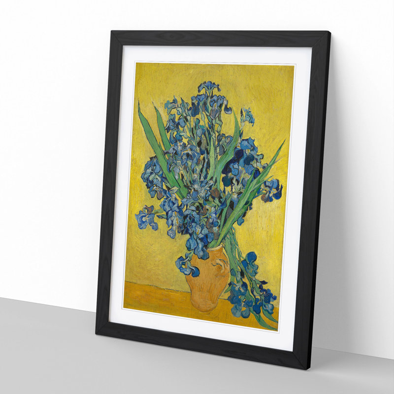 Iris Flowers in a Vase by Vincent Van Gogh - Framed Print, 65cm H x 48cm W x 2cm D, Black