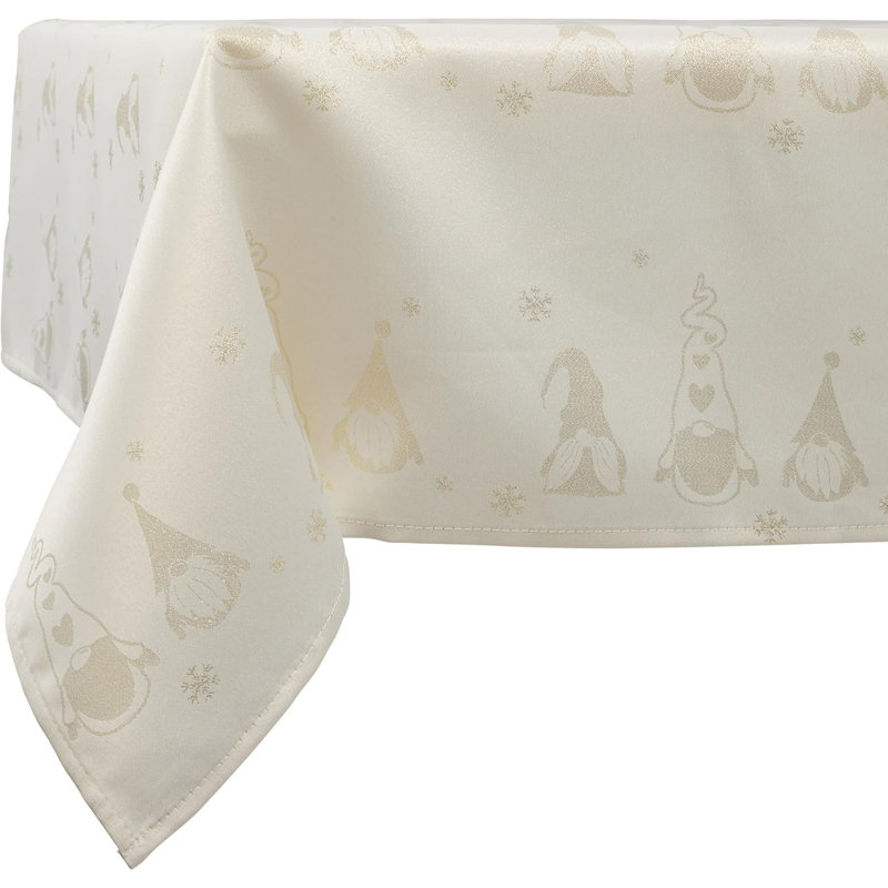 Christmas Tablecloth Metallic Gonk Theme Embossed Design, 132cm W x 178cm L, Cream