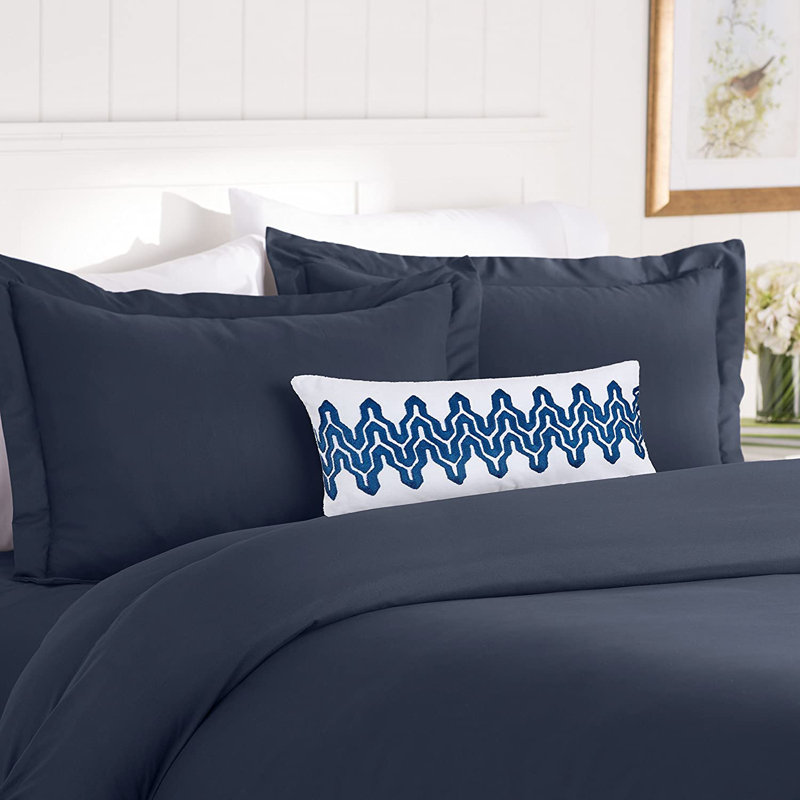 Polyester Percale Duvet Cover, King Duvet Cover + 2 King Shams, Navy