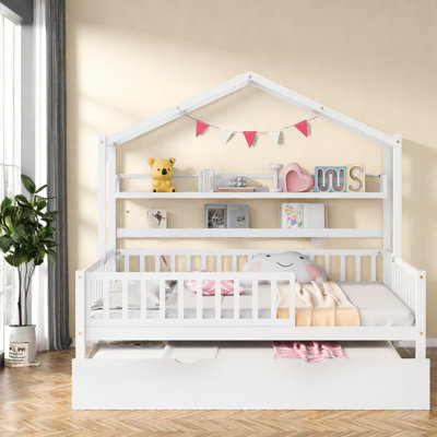 Lit de maison en bois peu encombrant avec rangement, lits pour enfants modernes