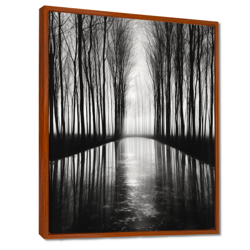 «Black and White Forest Silence», reproduction d'art sur toile, 44" H x 34" W, Cadre flottant brun