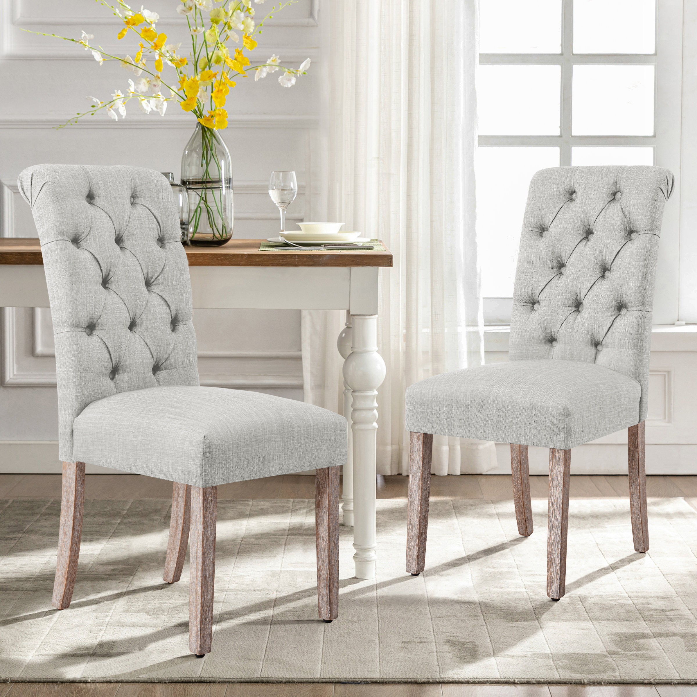 SET OF TWO High Back Tufted Parsons Upholstered Padded Dining Room