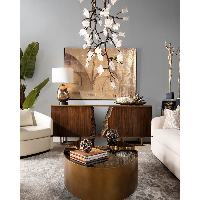 Terra Four-Door Credenza, White, Brown