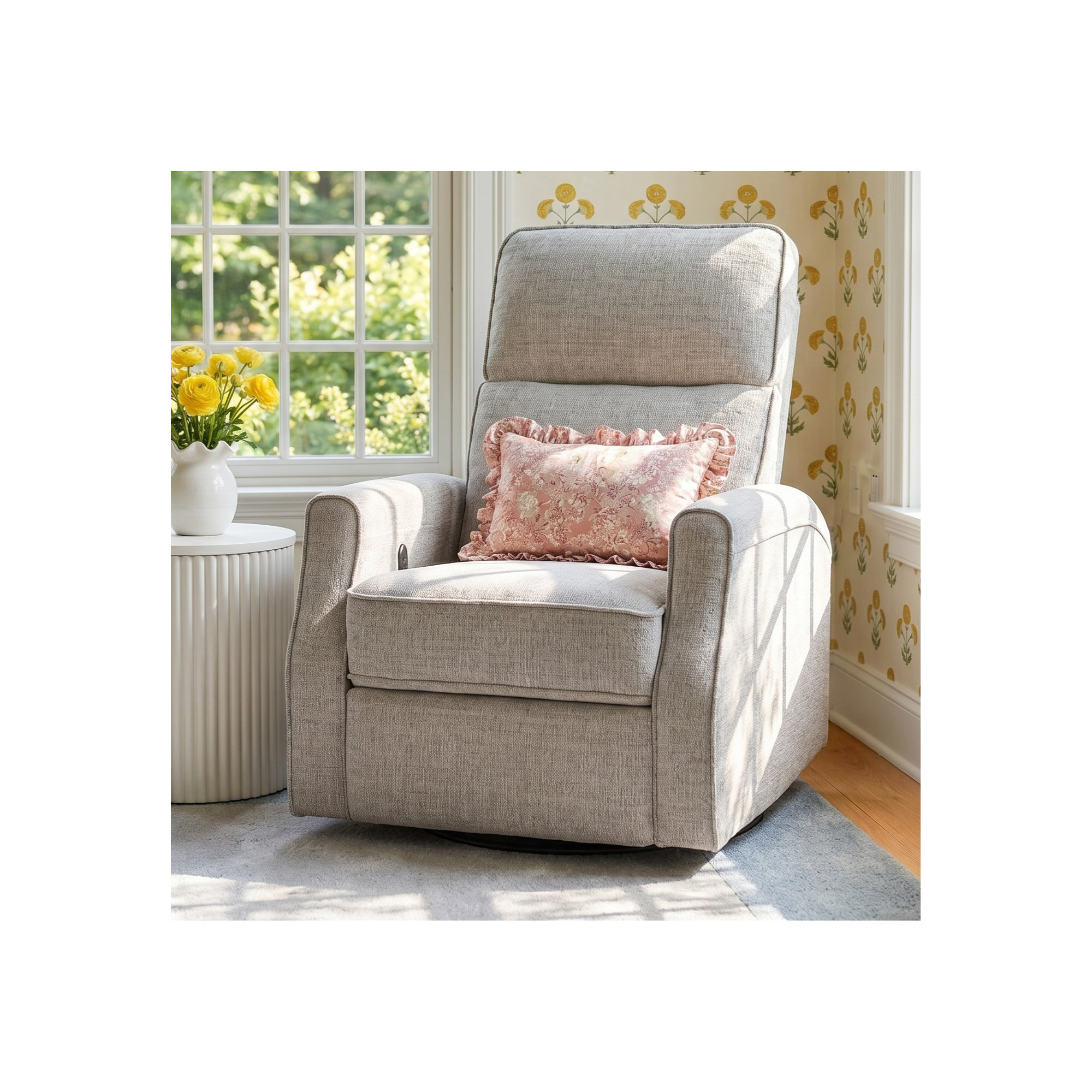 Pomeline Upholstered Swivel Recliner, Wheat Polyester