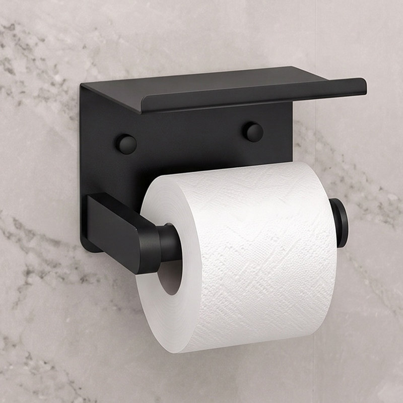 Porte-papier hygiénique mural pour salle de bain, Noir mat