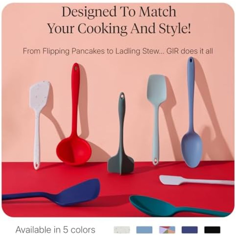 Ensemble de 5 ustensiles de cuisine en silicone – louche, spatule, pince, cuillère et cuillère-cuillère – Ustensiles de cuisine non toxiques pour poêles antiadhésives, cuisson et pâtisserie – Bleu marine