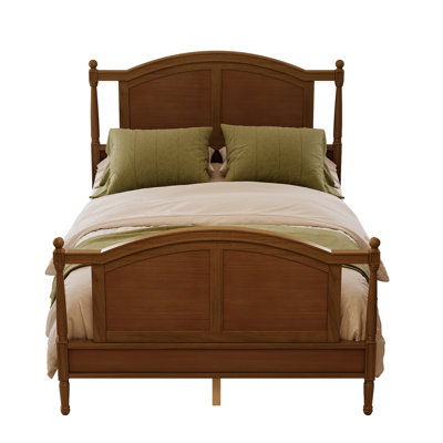 Structure traditionnelle en bois plateforme Olessia, style campagnard avec tête et pied de lit arqués, poteaux à broches, support à lattes, aucun sommier nécessaire