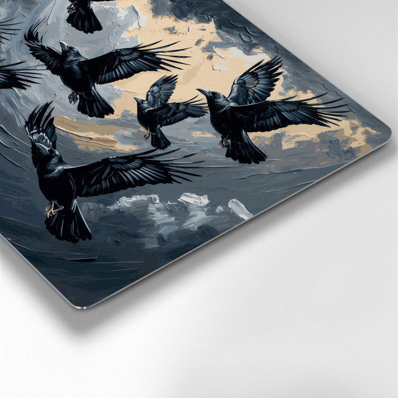 Birds American Crow, art mural gris en métal, H 16 po x l 20 po