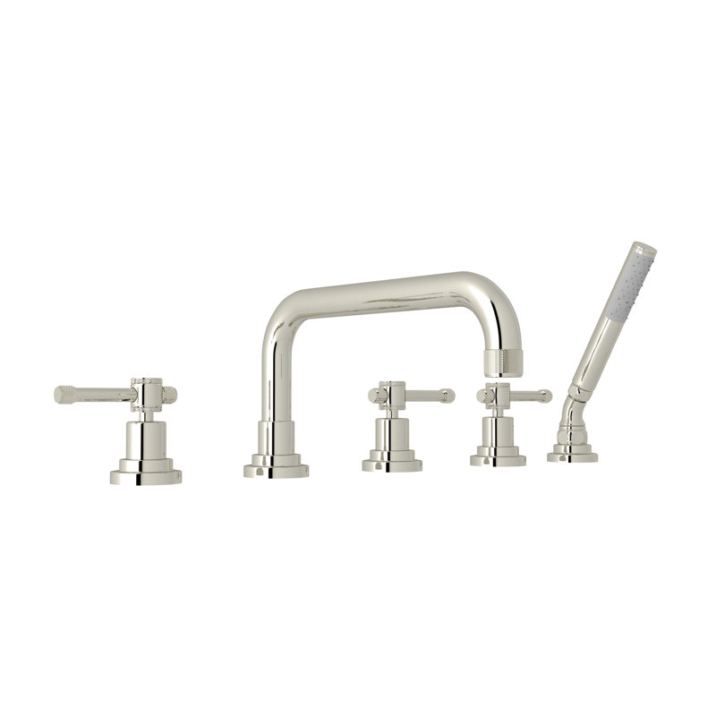Lombardia® Deck Mounted Roman Tub Faucet, Polished Nickel, Industrial Metal Lever Handle