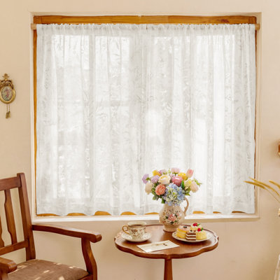 Kitchen Sheer Curtains 54 Inch Length 2 Panels Rustic Floral Cottagecore Lace Curtains for Girls Bedroom, Rod Pocket Light Filtering Privacy Sheer Window Drapes, 52 x 54 Inch, Ivory White