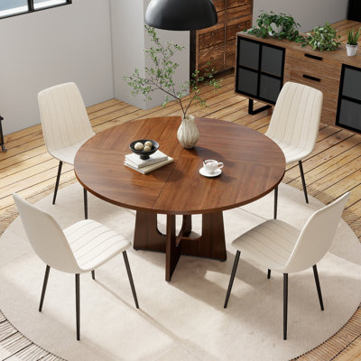 Ensemble de table ronde 47 pouces et 4 chaises en velours, table en bois aggloméré et chaises avec pieds en métal