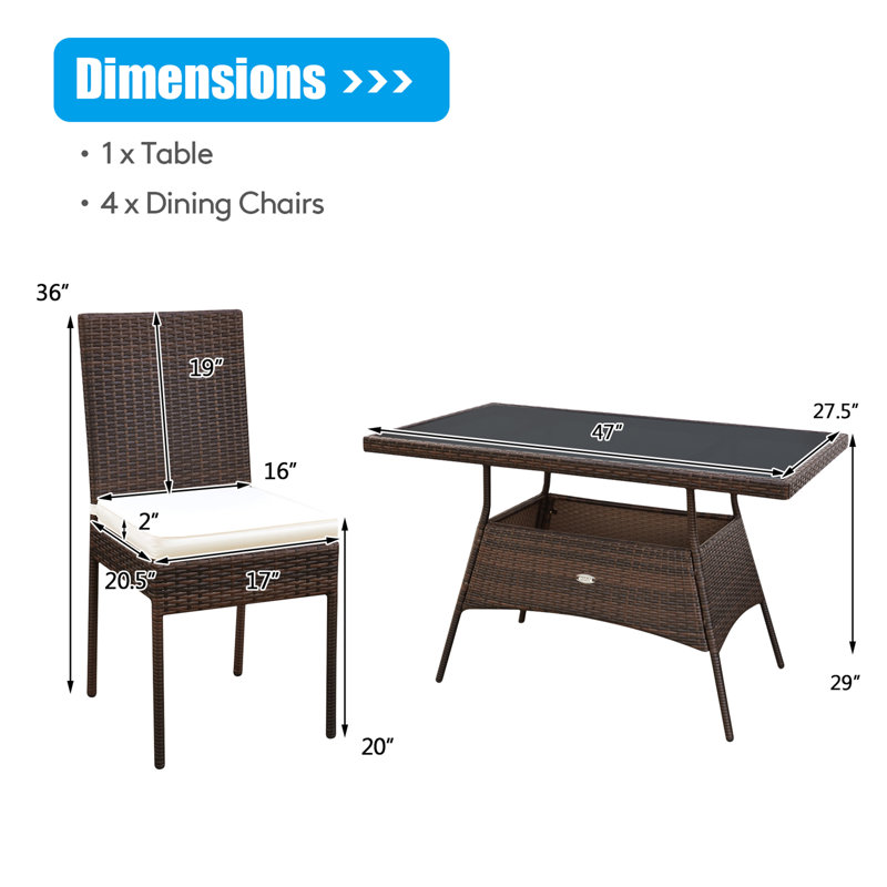 Ladera 4 - Person Wicker Patio Dining Set with Rectangular Table , Cushions Included, Brown