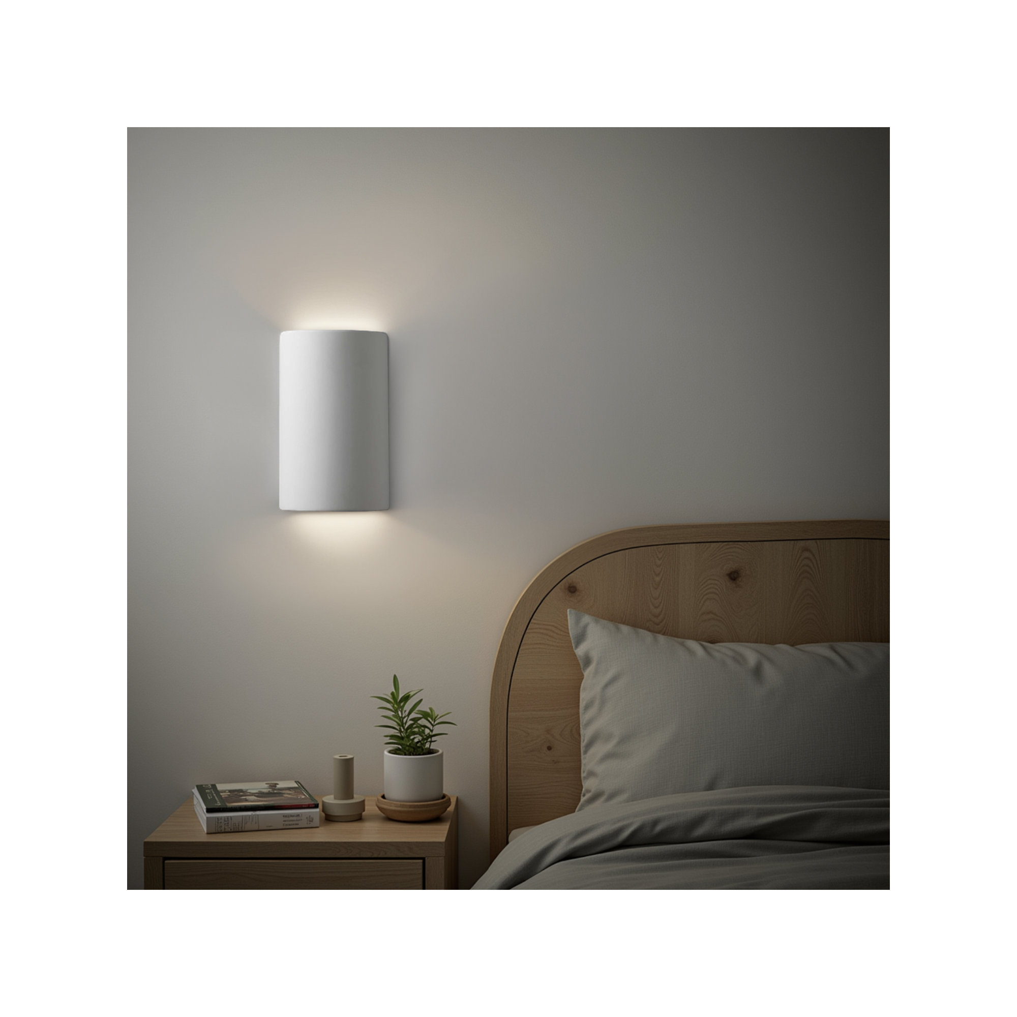Pacursa Ceramic Dimmable Flush Mounted Sconce, Integrated LED, 9.5" H x 5.75" W x 4.5" D, Bisque