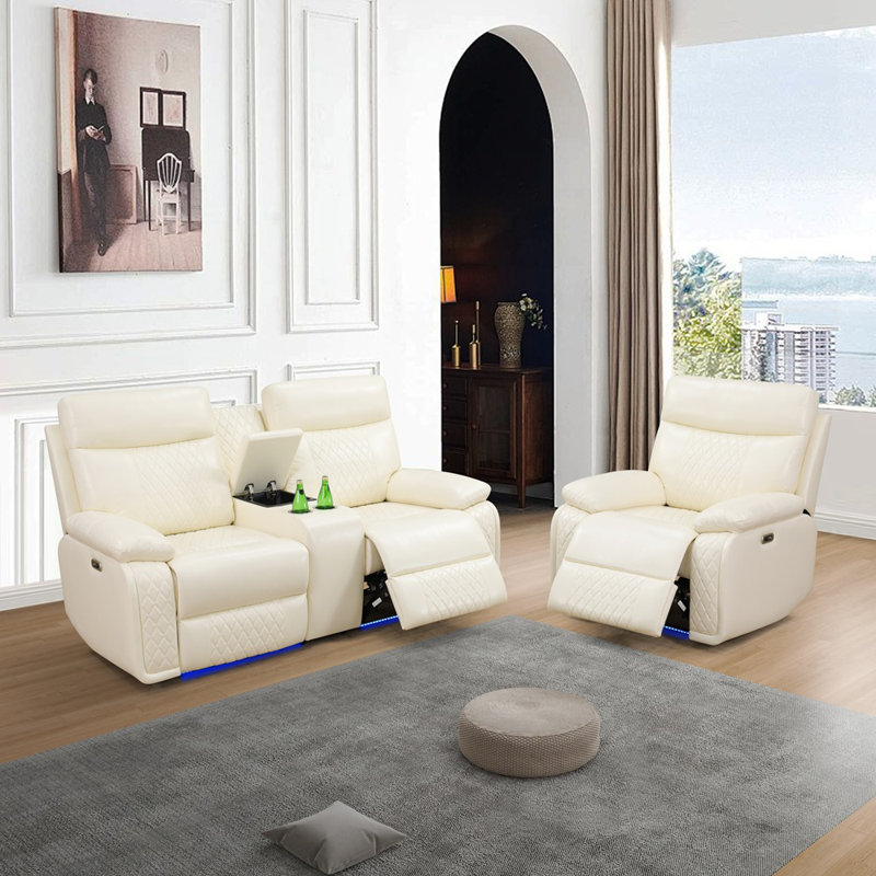 Ensemble de salon inclinable électrique blanc cassé 2 pièces Zaina