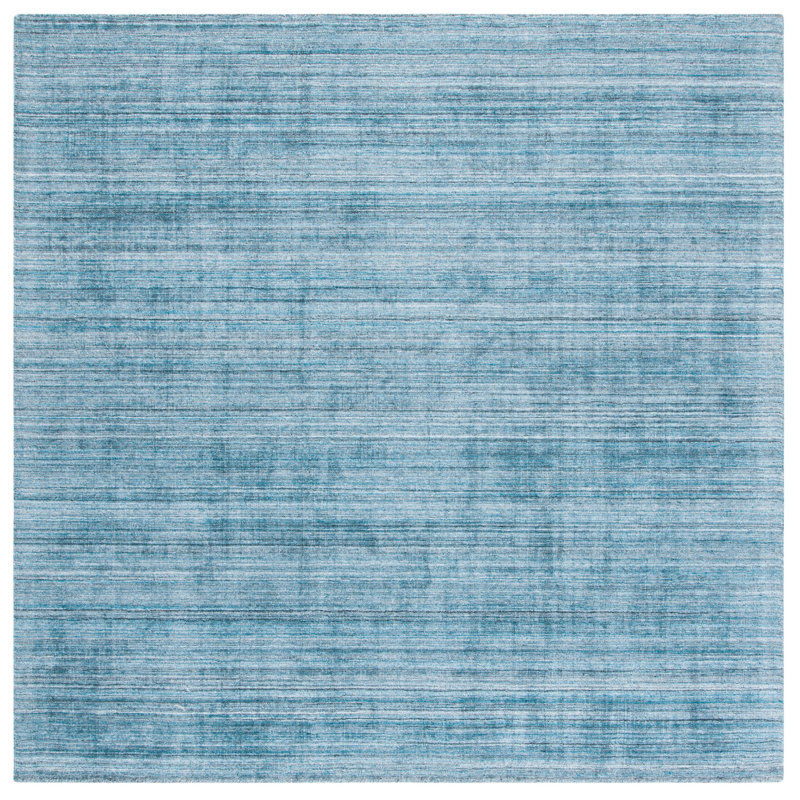 Abbie-Jo Hand Loomed Viscose/Cotton/Wool Solid Color Rug in Teal/Blue, Square 6'