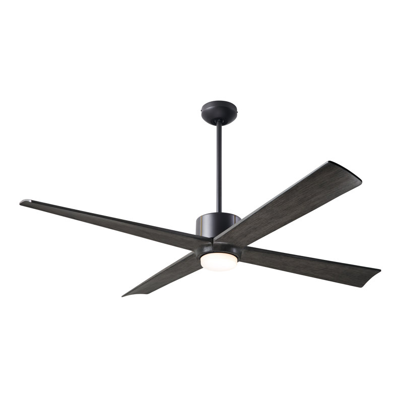 Nouveau LED Downrod Ceiling Fan, Ebony, Dark Bronze/Brass, Wall/Remote Combo Controls