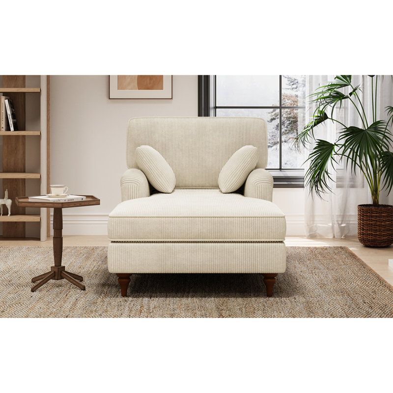 Méridienne surdimensionnée de 40,5 po en velours côtelé beige, 2 coussins, accoudoirs roulés, assise profonde de 62 po, structure en bois massif, limite de 250 lb, pour limite de lecture