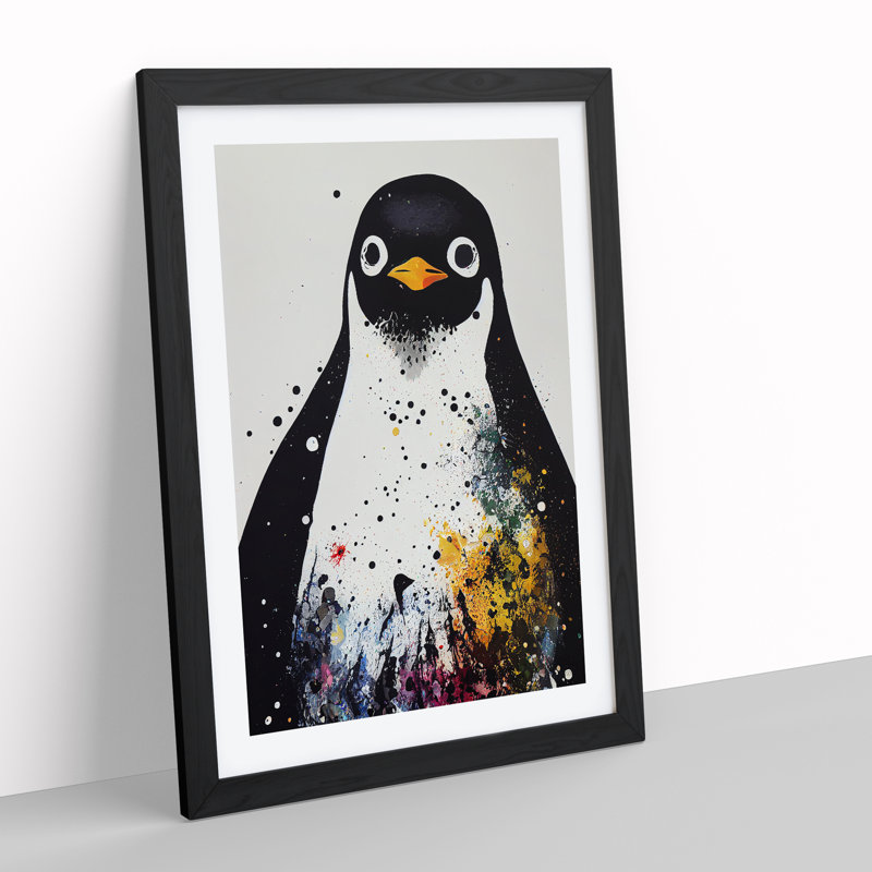 XV1022-3237X Paint Splash Penguin No.5 - Single Picture Frame Print, 34cm H x 25cm W x 2cm D, Black