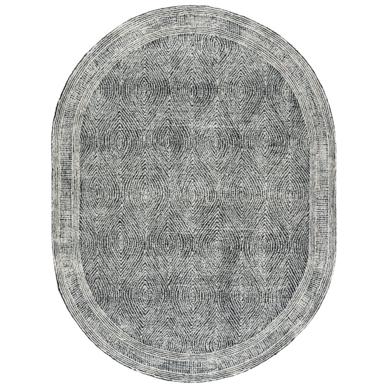 Klaus Hand Tufted Wool Geometric Rug, Oval 6' x 8', Ivory/Charcoal
