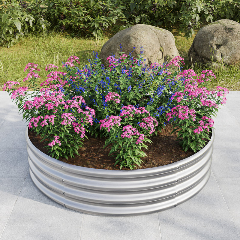 47.24*11.4" Tall Round Raised Garedn Bed, 11.42" H x 47.24" W x 47.24" D, Silver