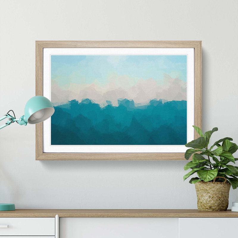 Sky on Top of the Ocean in Abstract - Picture Frame Graphic Art Print, 27cm H x 36cm W x 2cm D, Oak Framed