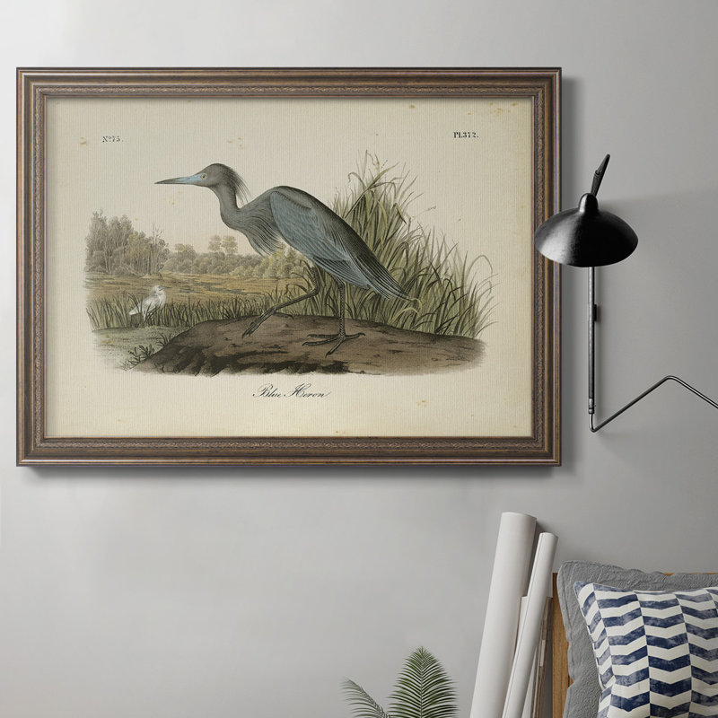 «Blue Heron» par John Audubon - peinture sur toile encadrée, H 18 po x l 27 po