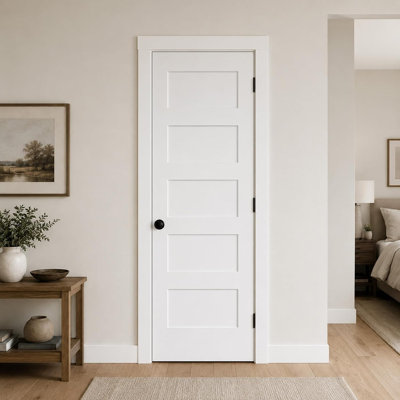 30"x 80"x 1-3/8" Shaker 5-Panel Interior Slab Door, White Primed, Modern Interior Door Panel, Solid Core MDF Stile & Rail Construction, Un-Bored, for Bedroom, Closet, Pantry, Bathroom