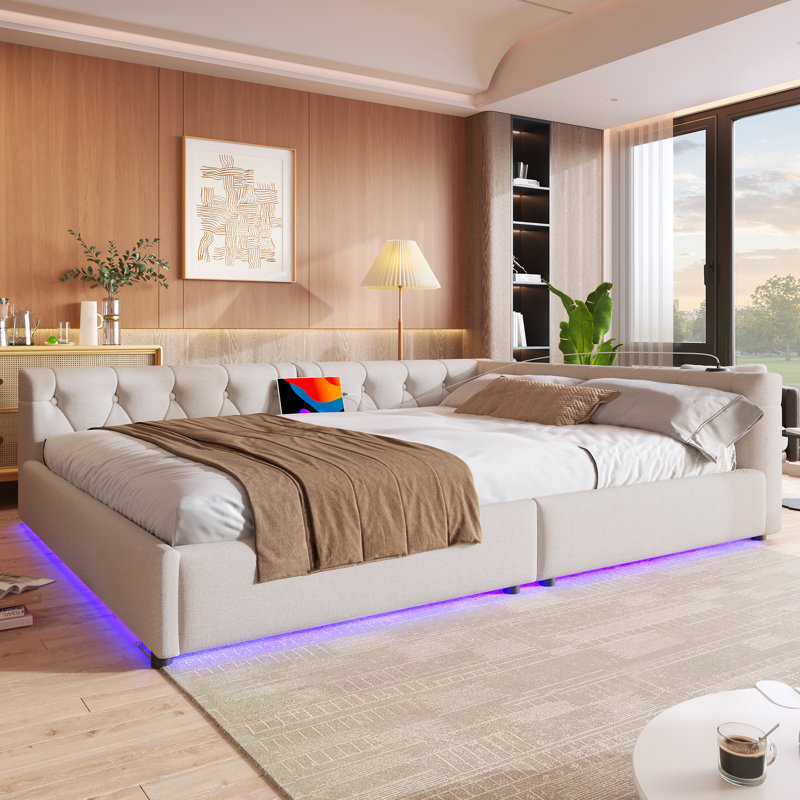 Bed, Beige, European Double (140 x 200 cm)