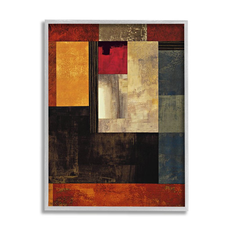 «Rich Red Geometric Squares», estampe numérique encadrée par Chris Donovan, H 30 po x l 24 po x P 1,5 po