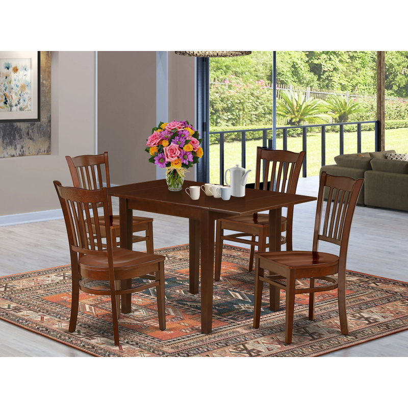 Solid Wood Top Dining Table Set, Mahogany, Mahogany, 5 Pieces: 1 Table, 4 Chairs