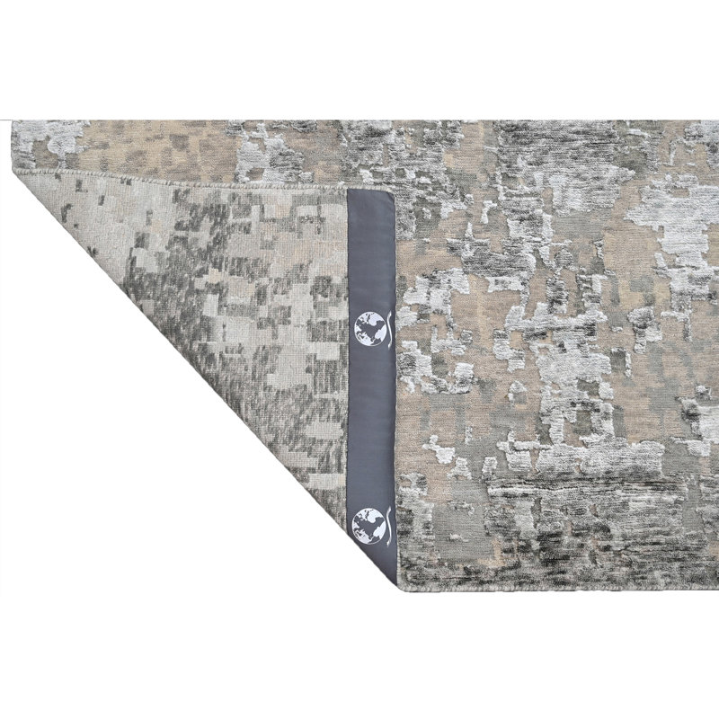 Abstract Area Rug in Silver And Grey, Rectangle 10' x 14'