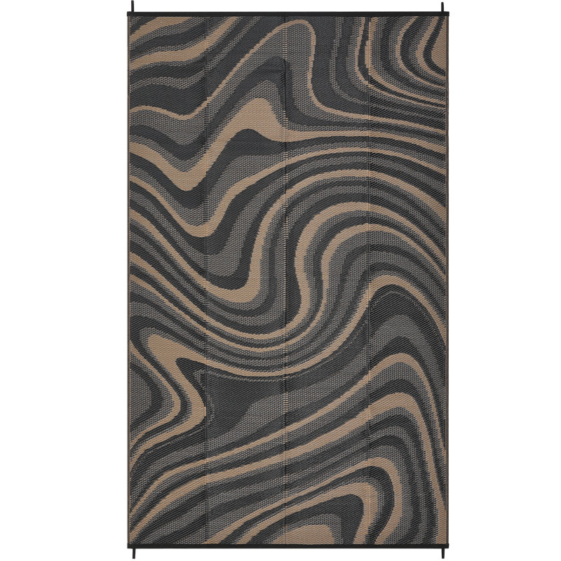 Outdoor Plastic Straw Rug - Modern Striped, Easy Clean & Collapsible Patio Mat, Portable Low Pile Carpet, Perfect for Garden, Patio, Camping