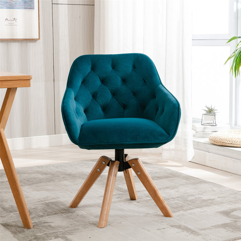 Chaise longue en velours capitonné 22,44 po Caralyn, Velours bleu sarcelle