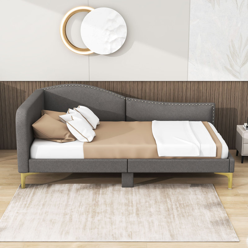 Kimarie Upholstered Daybed with Armrest, Gray, Twin
