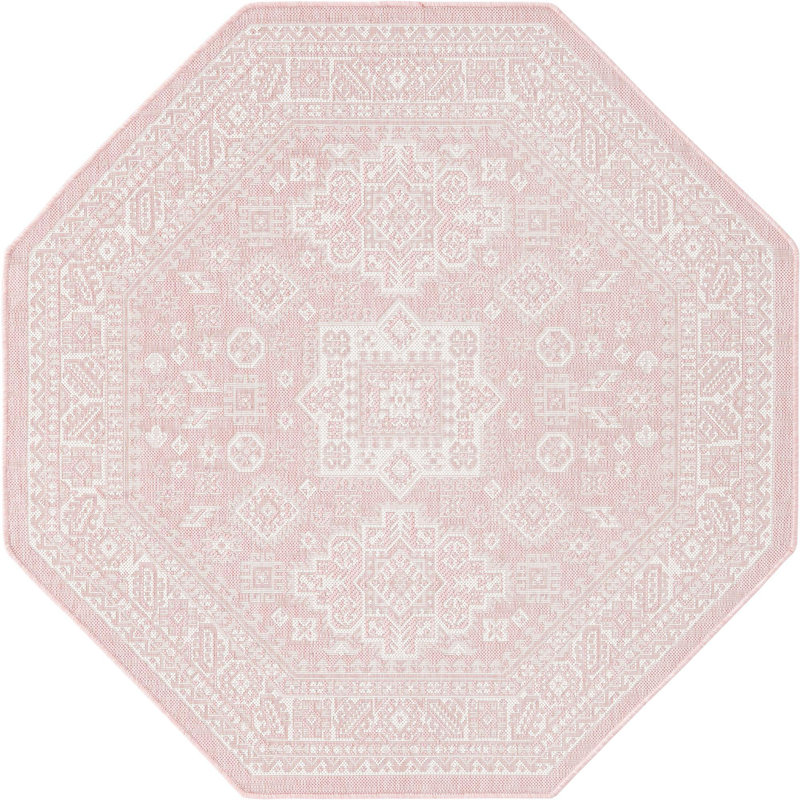 Tapis d'extérieur Chand couleur rose, Octogone 5 pi 3 po