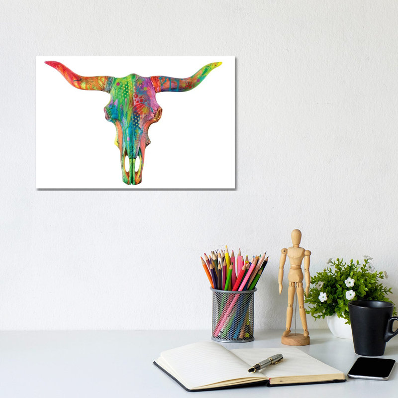 Longhorn Bust by Dean Russo - Wrapped Canvas Painting, 20.32 cm H x 30.48 cm W