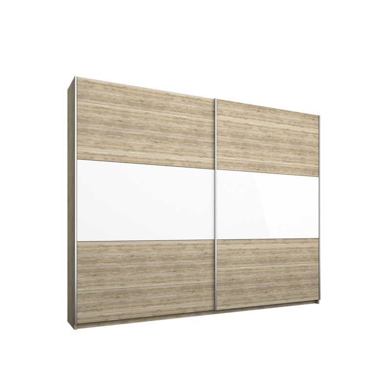 Loriga  2 Sliding Door Wardrobe 175-218 cm front with White Glass INCL. Delivery and Assembly, 210cm H x 218cm W x 59cm D