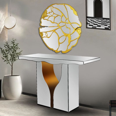 Everly Quinn Inc 47.2" Mirrored Glass Console Table,Entryway Living Sofa Table