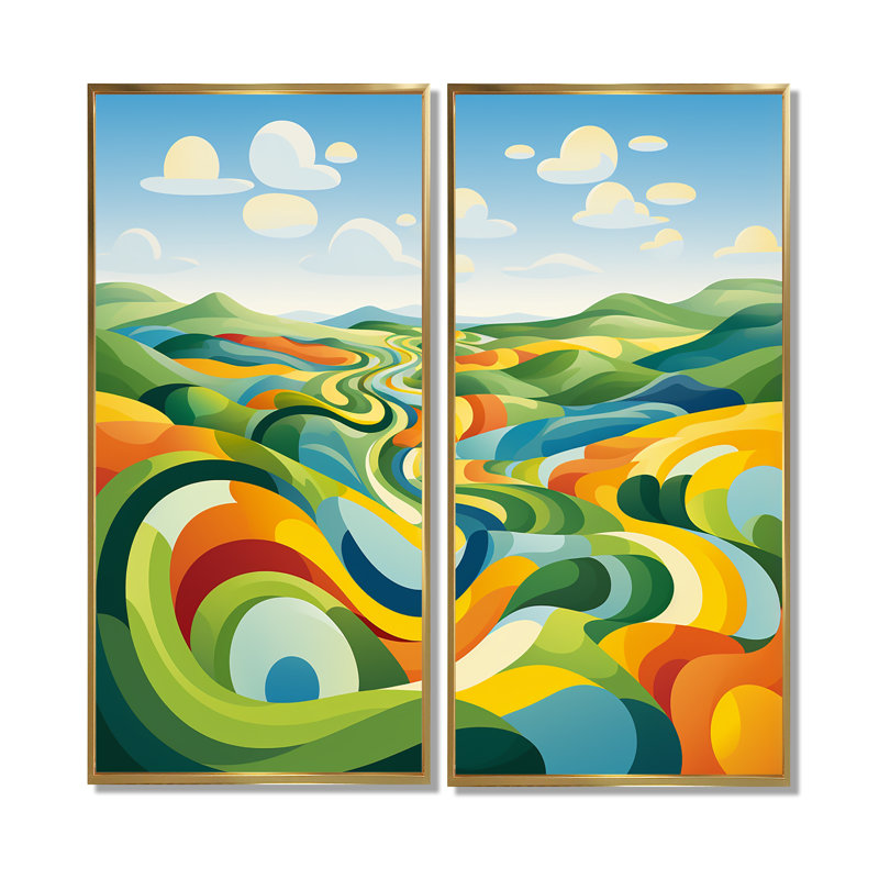 «Modern Bold Farm Horizon I», art mural sur toile, 40" H x 40" W, Impression encadrée flottante, Gold