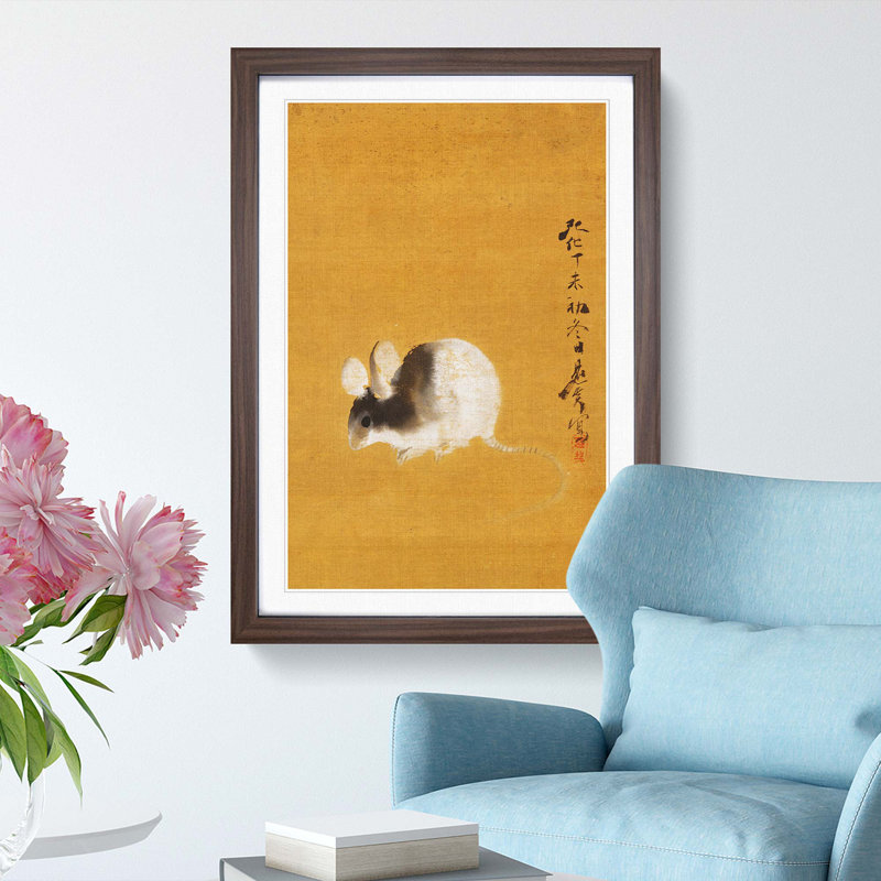 Mouse by Shibata Zeshin - Framed Print, Walnut Framed, 87cm H x 62cm W x 2cm D